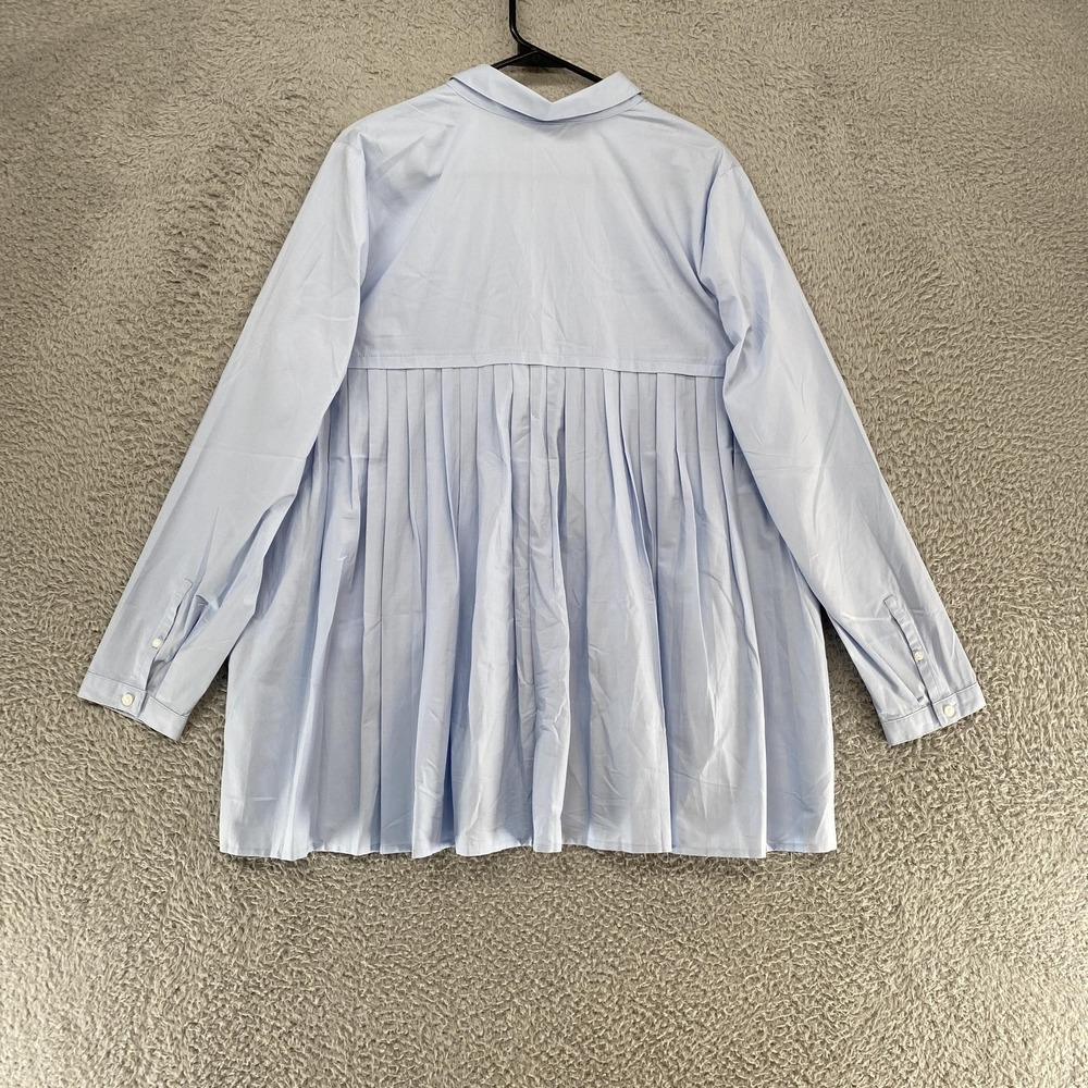 Pleated Back Tunic Top Womens Large Blue Collared Popover Stretch Blouse Capsule - Picture 8 of 12
